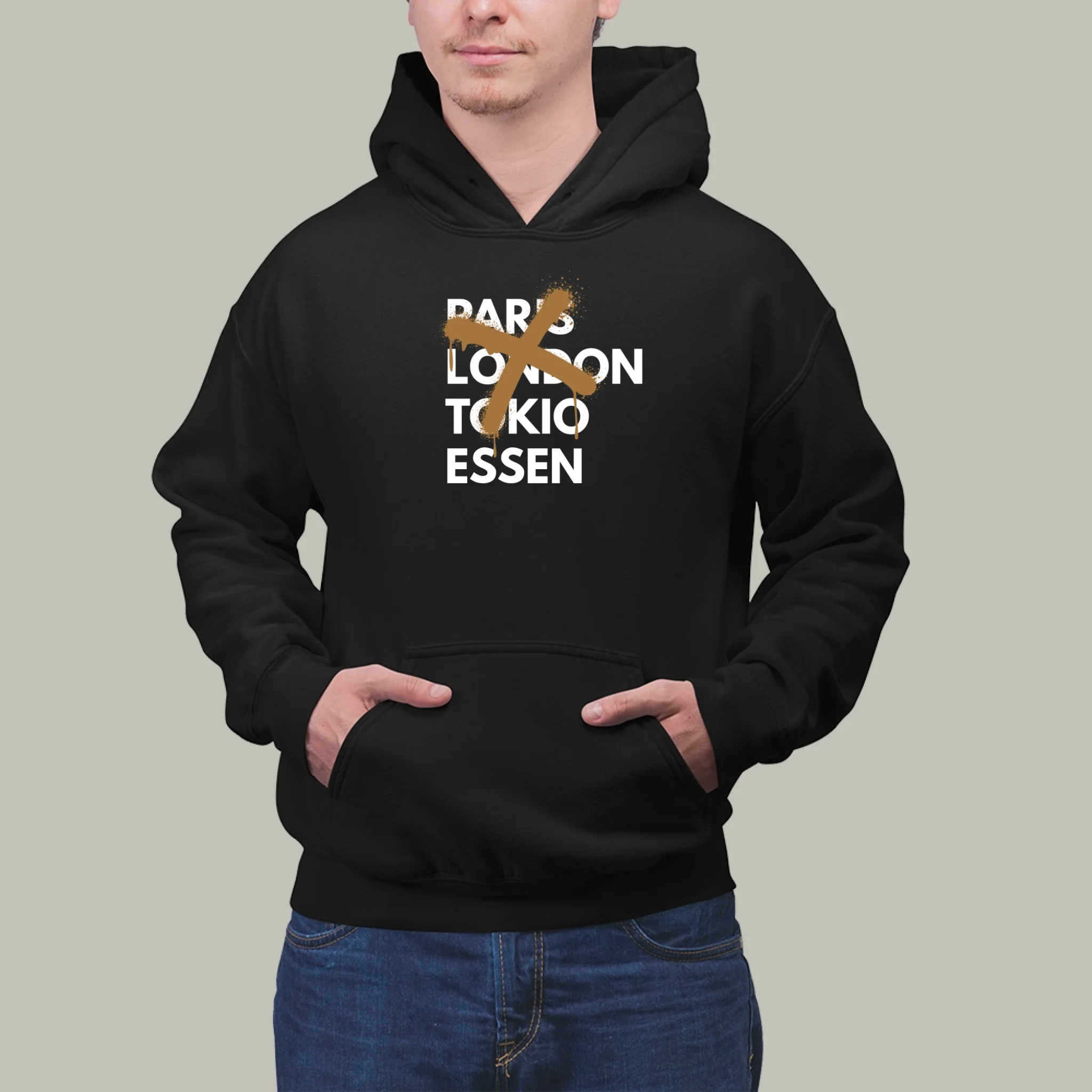 Paris London Tokio STADT - Personalisierbarer Hoodie-essen